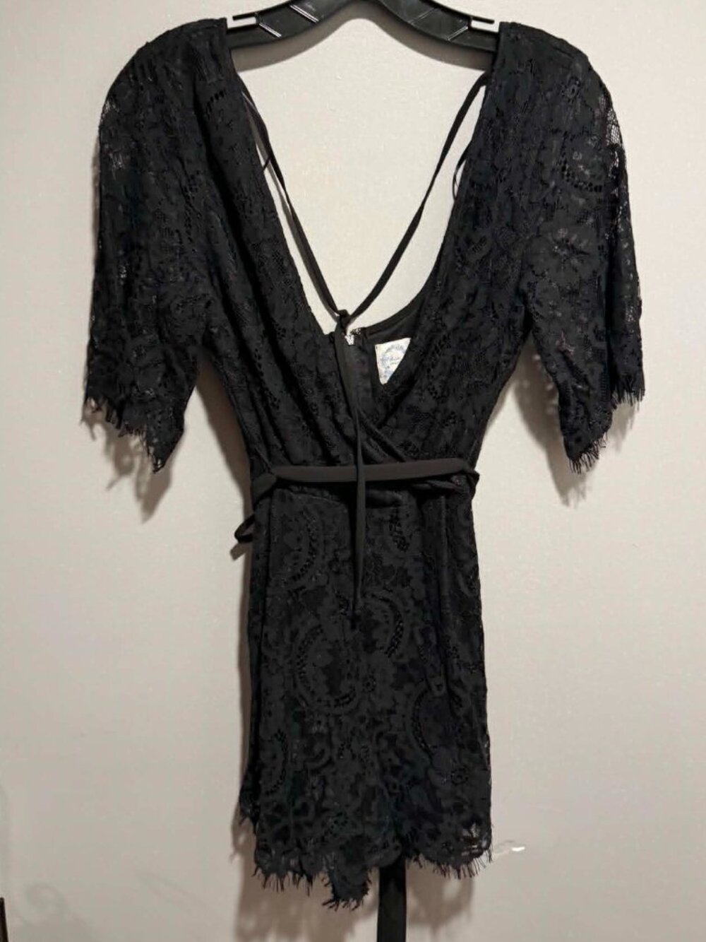 Blue Rain Black Lace Romper Medium